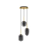 Brass Gold Metal & Smoky Glass  Black Fabric Wire  LED E14 3x5 Watt 230 Volt  IP20 Bulb Excluded  D: 46 H: 120 cm Adjustable height