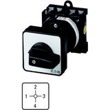 Step switches, T0, 20 A, rear mounting, 4 contact unit(s), Contacts: 8, 90 °, maintained, Without 0 (Off) position, 1-4, Design number 15056