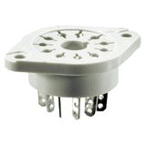 Socket for relays: R15 3 CO. Sockets for Solder terminals. Dimensions 47,2 x 32 x 22 mm. Three poles. Rated load 10 A, 250 V AC