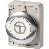 Pushbutton, RMQ-Titan, Flat, momentary, White, inscribed, Metal bezel, ON/OFF