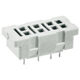 Socket for relays: R2M. For PCB. Dimensions 29,6 x 14 x 10,5 mm. Two poles. Rated load 5 A, 250 V AC