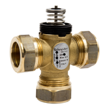 VZ308C Zone Valve, 3-Way, PN16, DN15, 15 mm O/D Compression, Kvs 1.6 m³/h, M30 Actuator Connection, 2.5 mm Stroke, Stem Up Closed