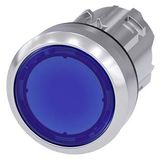 Illuminated pushbutton, 22 mm, round, metal, shiny, blue, pushbutton, flat, m...