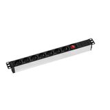 Power strip 19 inches with shutterwith two-pole red switchsockets 7 way german versionWITHOUT CABLEPlace of use IndoorWith multi angled mounting bracketMaterial AluminiumOperating voltage 230 V/ACColour Gray / BlackRated current 16 A