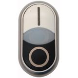 Double actuator pushbutton, RMQ-Titan, Actuators and indicator lights non-flush, momentary, White lens, white, black, inscribed, Bezel: titanium