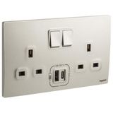 281136CH Mallia Senses 2 gang BS switched socket outlet single pole - 13A - with 3000mA A and C types USB chargers