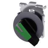 Selector switch, illuminable, 30 mm, round, Metal, matte, green, selector switch, long, front ring for flush installation,  3SU1062-2EC40-0AA0-Z Y11