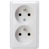 Surface mount earthed socket outlet with central earth contact, 2-fold, without shutter, IP20, 16A, 250V~,arctic-white