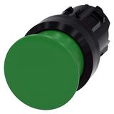 Mushroom pushbutton, 22 mm, round, plastic, green, 30 mm, momentary contact type, with laser labeling, inscription or symbol Customer-specific selection with SIRIUS ACT