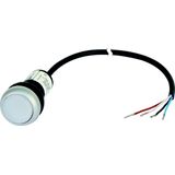 Illuminated pushbutton actuator, Flat, momentary, 1 N/O, Cable (black) with non-terminated end, 4 pole, 1 m, LED white, White, Blank, 24 V AC/DC, Beze
