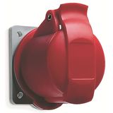 Socket-outlet, panel mounting, 6h, 16A, IP44, minimized flange, straight, 3P+E