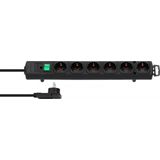Comfort Line Plus Extension Socket With Flat Plug 6-way black 2m H05VV-F 3G1.5