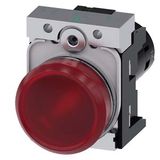 Indicator lights, compact, 22 mm, round, metal, red, lens, smooth,  3SU1251-6AC20-1AA0