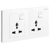 Galion - 2 gangs Multistandard switched socket outlet - White