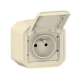 Waterproof 2P+E power socket Plexo 16A 250V IP55 IK08 delivered complete for surface mounting - sand