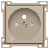 Finishing set with transparent lens for socket outlet with voltage indication, pin earthing and shutters, flush-mounting depth of 28.5mm, champagne coated