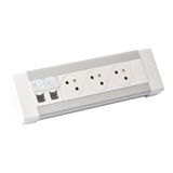 Wired desk block equipped with 3 2P+E Surface sockets and 2 RJ45 category 6 FTP sockets