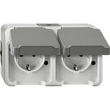 SCHUKO double socket, arranged horizontally with touch protection, light gray, AQUASTAR