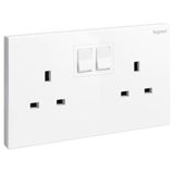 Galion - 2 gangs British Standard switched single pole socket outlet - 13A - White