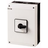 On-Off switch, P3, 100 A, surface mounting, 3 pole, 1 N/O, 1 N/C, with black thumb grip and front plate