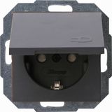 Earthed socket outlet with hinged lid an