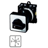 Step switches, T0, 20 A, rear mounting, 3 contact unit(s), Contacts: 6, 45 °, maintained, With 0 (Off) position, 0-6, Design number 8244