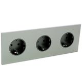 Art d'Arnould univers Epure triple standard schuko horizontal power socket 2P+E 16A 250V - Satin steel