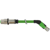 M12 fem. recept. D /RJ45 male 45° right PUR 1x4xAWG22 shielded gn 3m