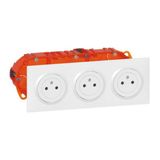 Triple socket kit 2P+E Surface dooxie 16A pre-wired white finish