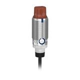 Photoelectric sensors XU, Photo electric Sensor, Cylindrical, Metal, Angled, Diffuse Medium, Smax 0.5 m, PNP, Cable 2m