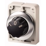 Changeover switch, RMQ-Titan, with rotary head, momentary, 3 positions, inscribed, Front ring stainless steel