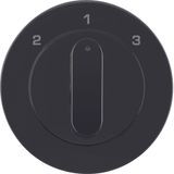 Centre plate rotary knob 3-step switch, Berker R.1/R.3, black glossy