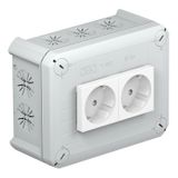 T 100 2MSD WS  Junction box, with 2 Schuko 33° white sockets, 150x116x67, light gray Polypropylene