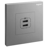 Galion - 1 gang double USB 2,4A type-A USB chargers - Dark Silver