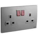 Mallia Senses - 2 gang BS switched socket outlet single pole - with LED - 13A - Dark Silver