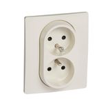 2x2P+E French std socket outlet Niloé -with shut. -compact - screw term. -ivory