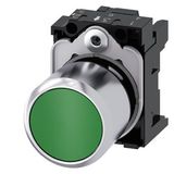 Pushbutton, compact, with extended stroke (12 mm), 22 mm, round, Metal, green,  3SU1250-0EB40-0AA0-Z X90