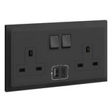 Belanko S - 2 gang single pole BS switched socket outlet inboard - 13A + USB type A+C - AnthracIte