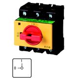 On-Off switch, P3, 100 A, service distribution board mounting, 3 pole, Emergency switching off function, with red thumb grip and yellow front plate, L