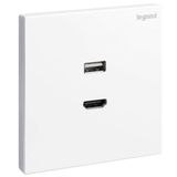 Galion - 1 gang HDMI socket outlet with type-A USB data socket transfer - White