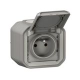 Waterproof earthed socket with shutter Plexo 16A 250V supplied complete for mounting in exposed grey