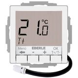 Flush-mounted thermostat for controlling electrical temperature control systems, RAL9016 glossy 55x55, AC 230V, 1 NO contact 16 A, white backlighting