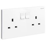 Galion - 2 gangs British Standard switched single pole socket outlet with power indicator - 13A - White