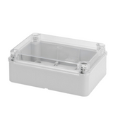 BOX FOR JUNCTIONS AND FOR ELECTRIC AND ELECTRONIC EQUIPMENT - WITH TRANSPARENT PLAIN  LID - IP56 - INTERNAL DIMENSIONS 240X190X90 - WITH SMOOTH WALLS