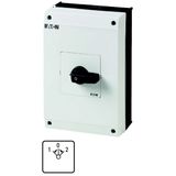 Reversing switches, T5B, 63 A, surface mounting, 3 contact unit(s), Contacts: 5, 45 °, momentary, With 0 (Off) position, with spring-return from both