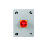 Main switch, T0, 20 A, surface mounting, 4 contact unit(s), 8-pole, Emergency switching off function, With red rotary handle and yellow locking ring,