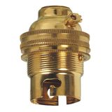 Socket for B22 bulb - with ring - straight cable outlet - brass