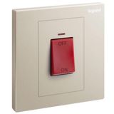 Galion - 1 gang double pole 45A switch with red power indicator and red rocker - Champagne