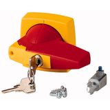 Rotary handle, 8mm, door installation, red/yellow, cylinder lock