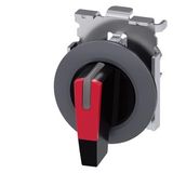 Selector switch, illuminable, 30 mm, round, Metal, matte, red, selector switch, long, front ring for flush installation, 3 switch positions I>O